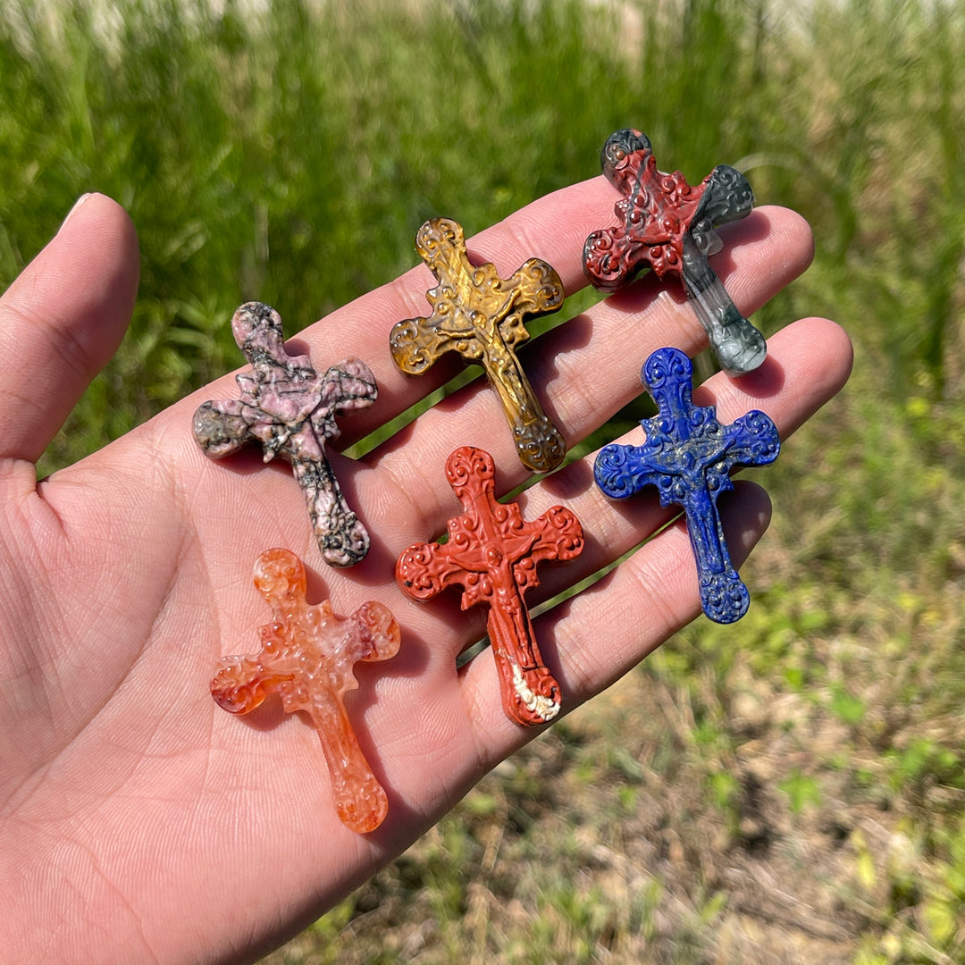 Natural Crystal Carving Handheld Cross
