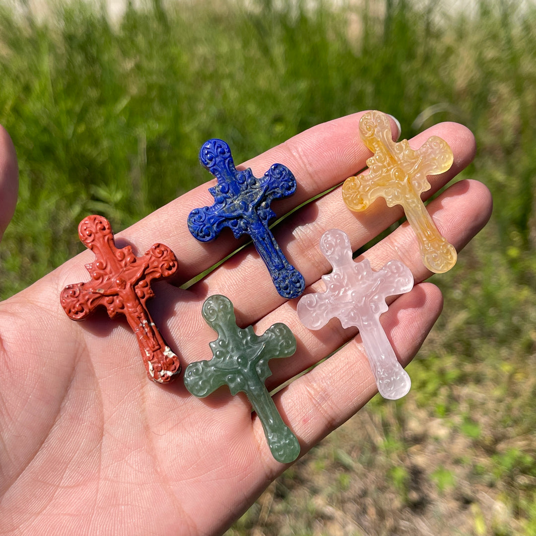 Natural Crystal Carving Handheld Cross