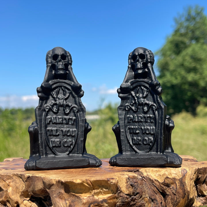 Natural Crystal Carving Black Obsidian Tombstone Skeleton