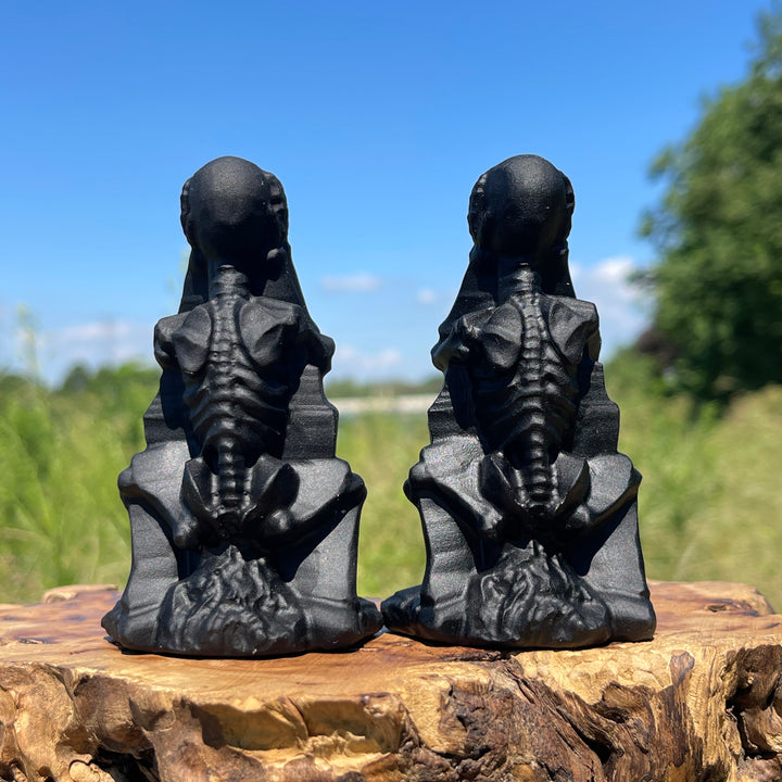 Natural Crystal Carving Black Obsidian Tombstone Skeleton