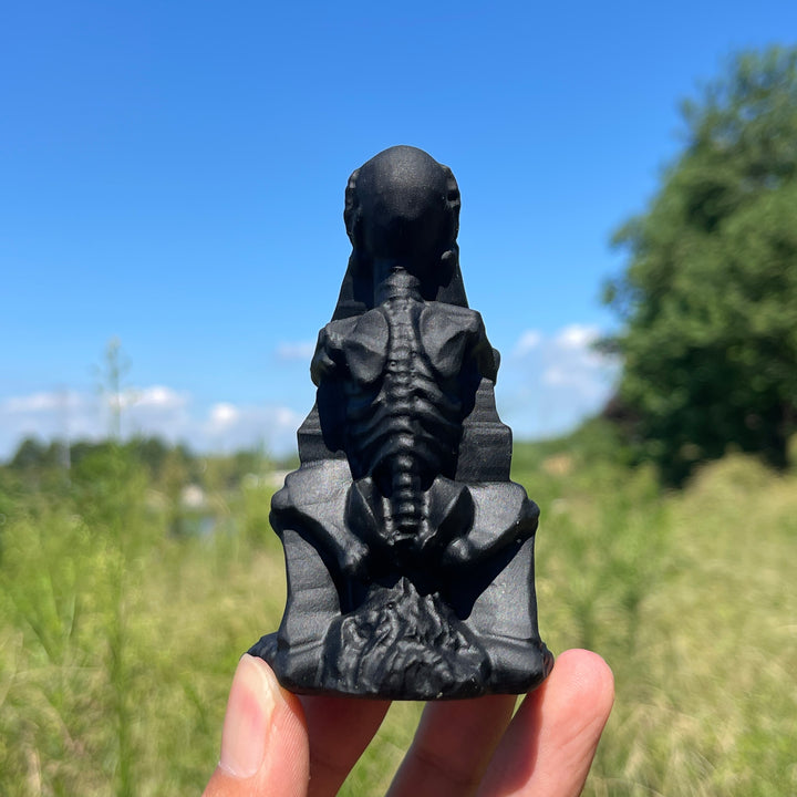 Natural Crystal Carving Black Obsidian Tombstone Skeleton
