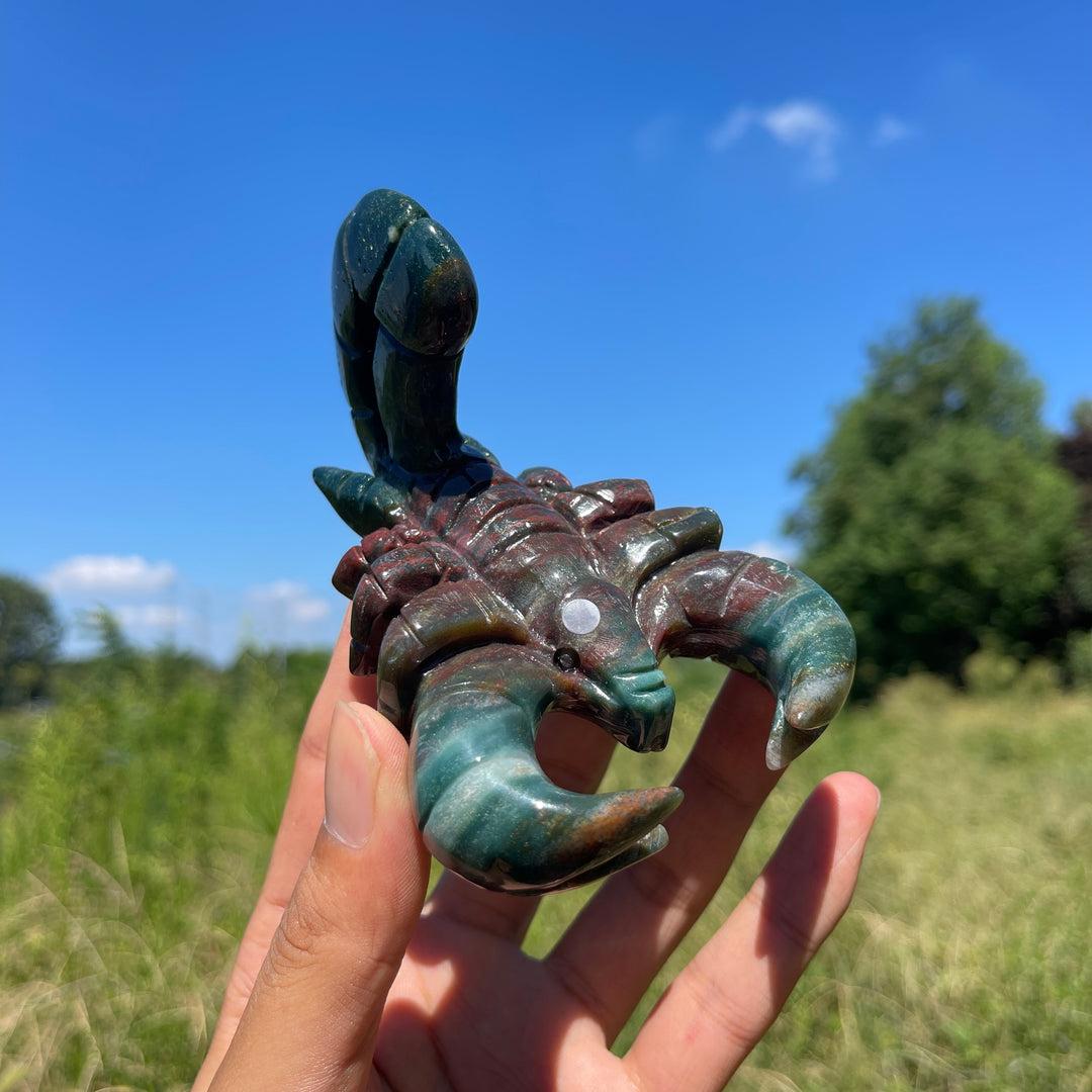 A Slightly Imperfect Natural Crystal Carving Ocean Jasper Scorpion