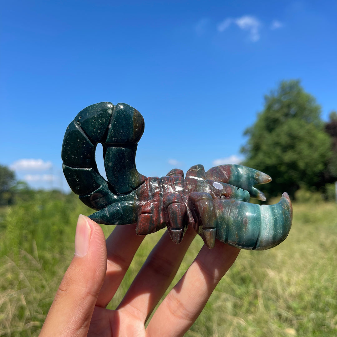 A Slightly Imperfect Natural Crystal Carving Ocean Jasper Scorpion