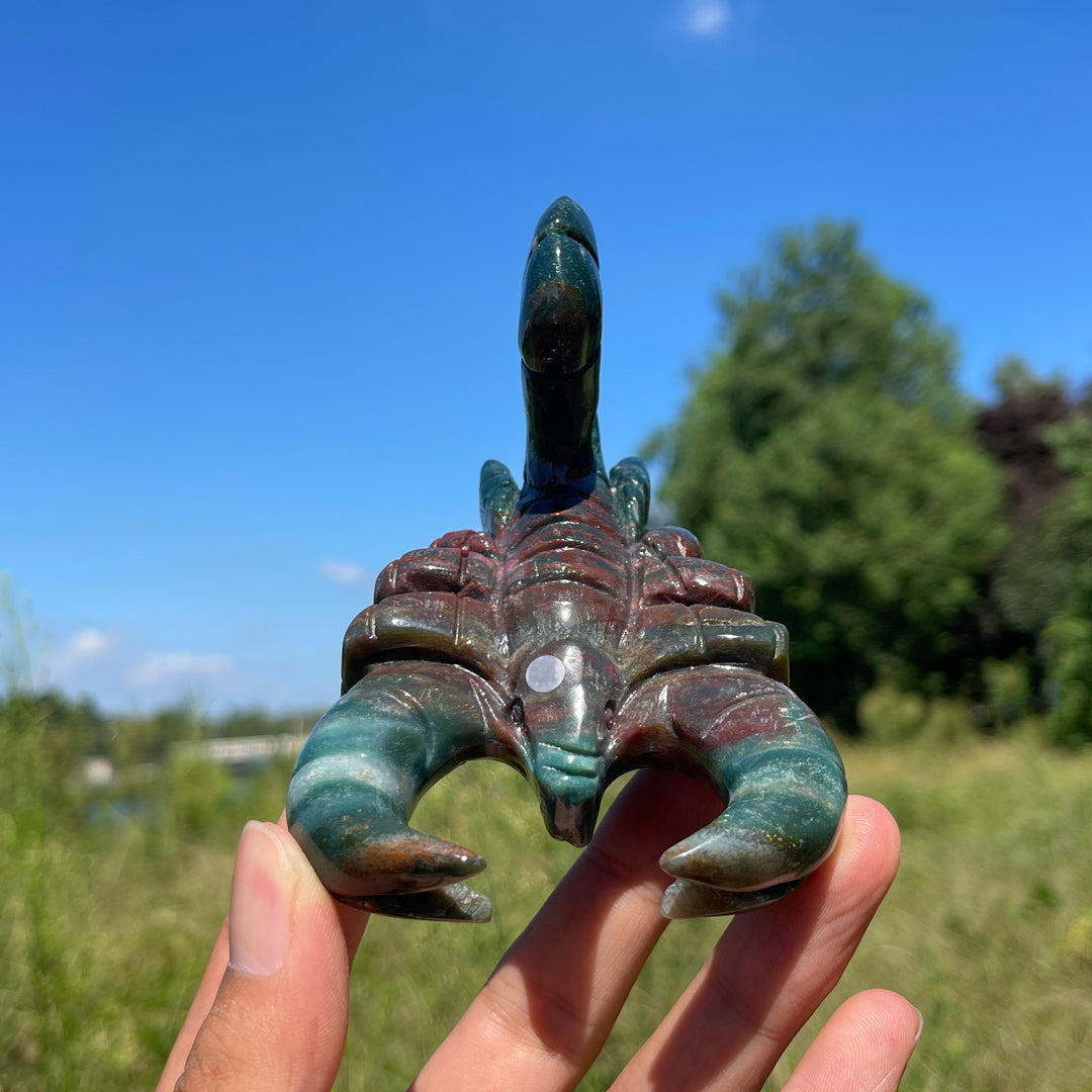 A Slightly Imperfect Natural Crystal Carving Ocean Jasper Scorpion