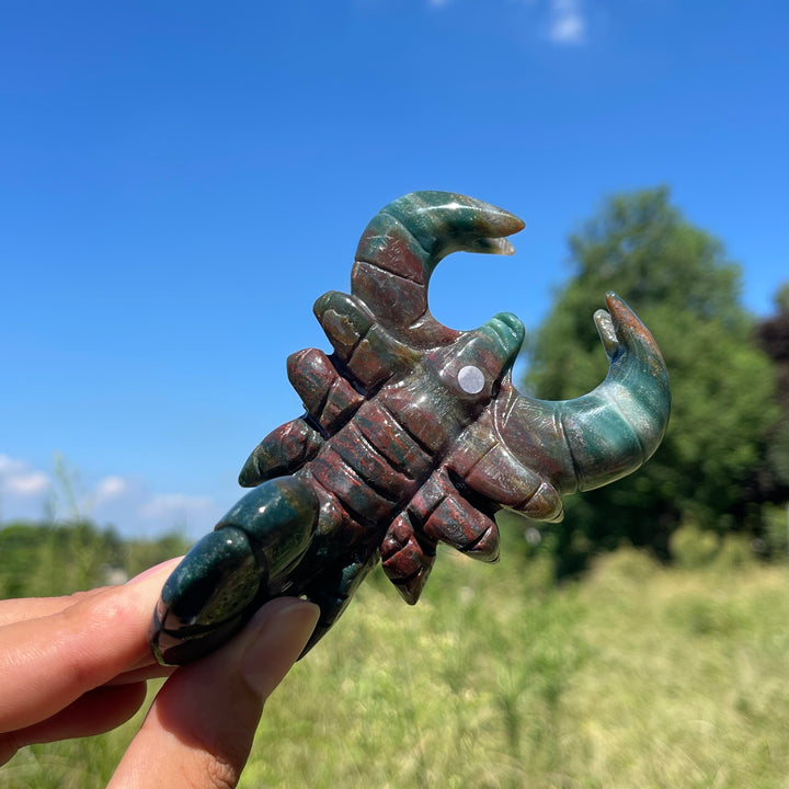 A Slightly Imperfect Natural Crystal Carving Ocean Jasper Scorpion