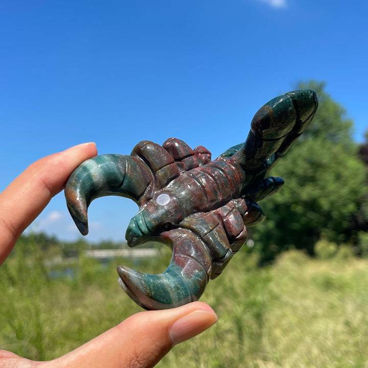 A Slightly Imperfect Natural Crystal Carving Ocean Jasper Scorpion