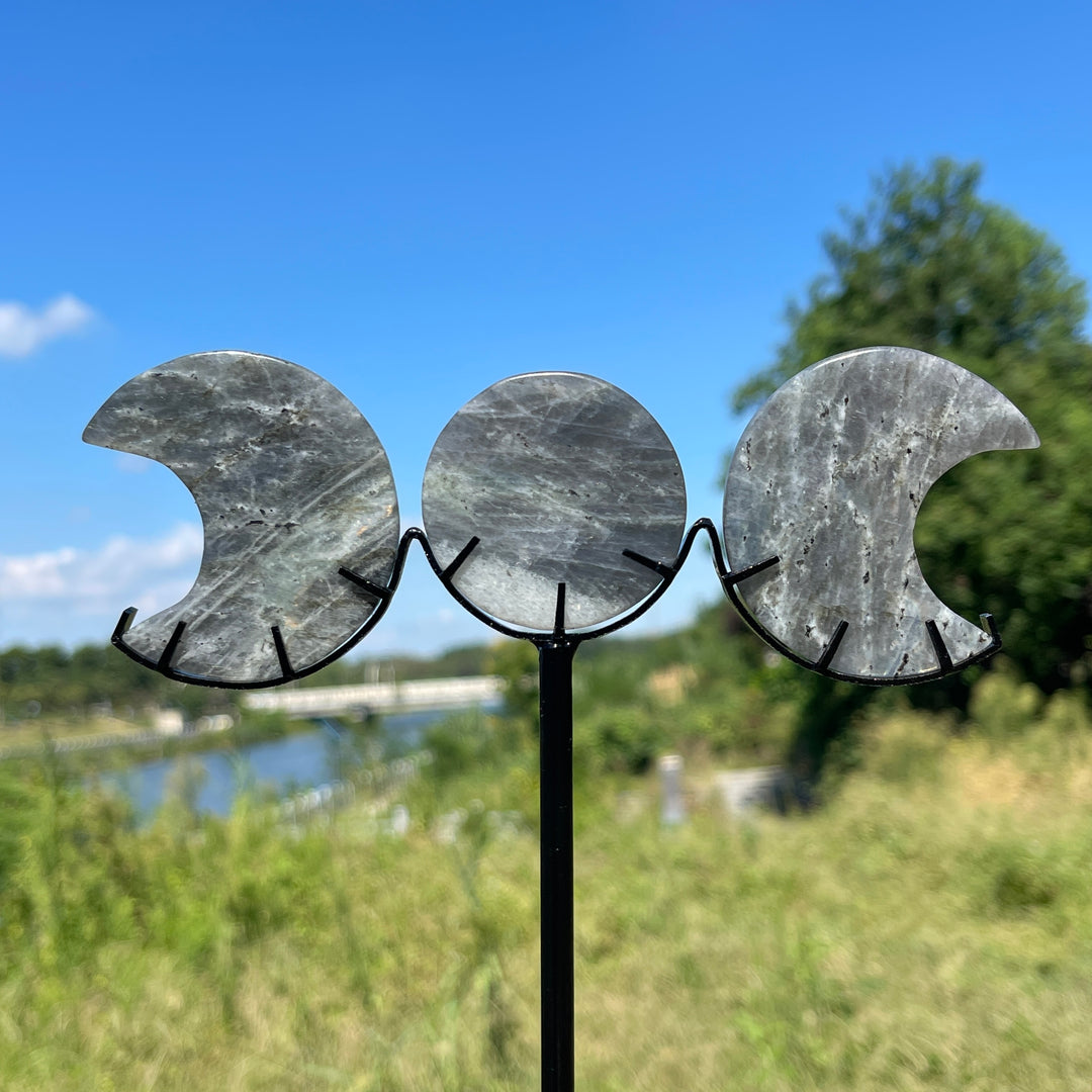 Unique,A Slightly Imperfect Natural Crystal Triple Moon With Stand