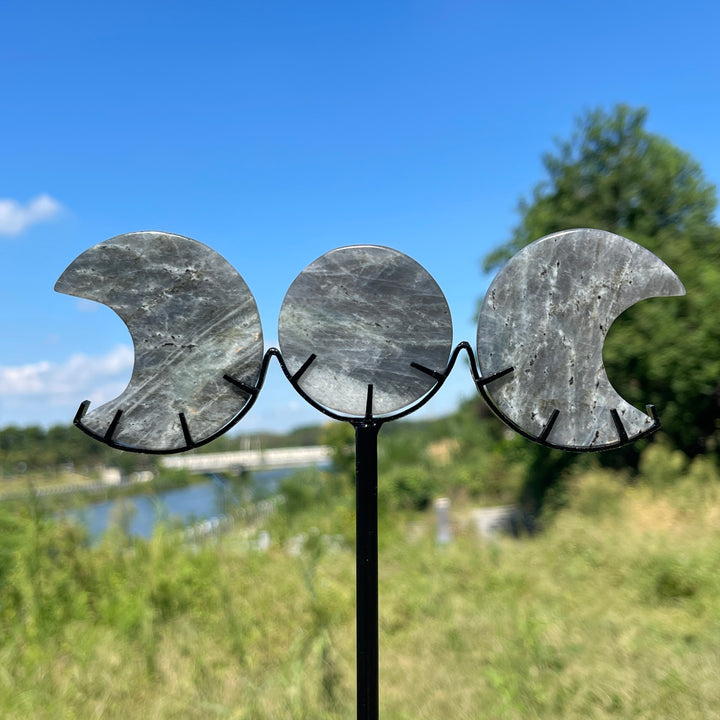 Unique,A Slightly Imperfect Natural Crystal Triple Moon With Stand