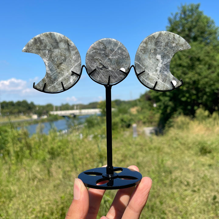 Unique,A Slightly Imperfect Natural Crystal Triple Moon With Stand
