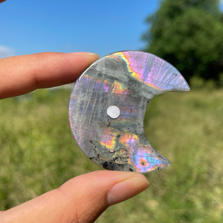 Unique,A Slightly Imperfect Natural Crystal Triple Moon With Stand