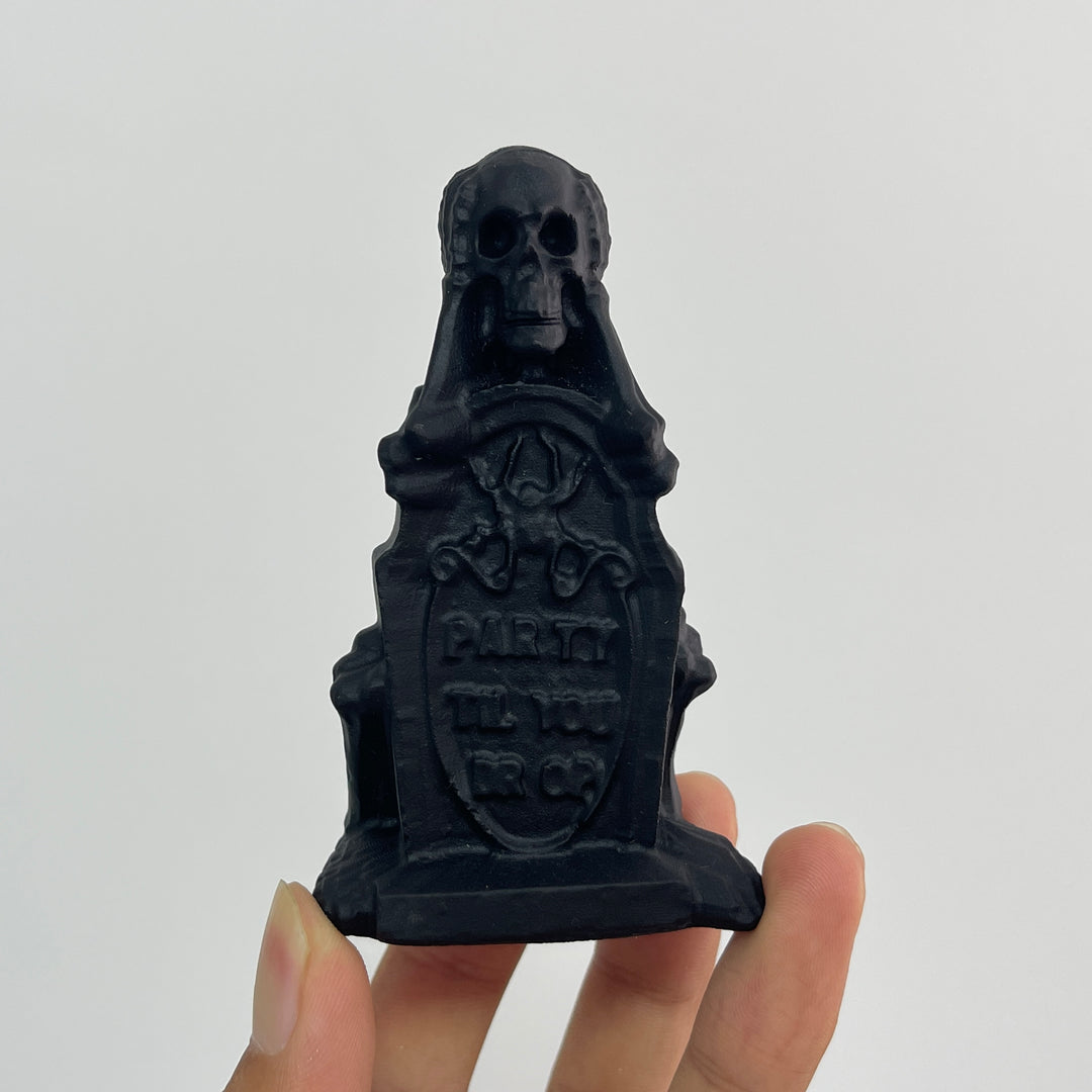 Natural Crystal Carving Black Obsidian Tombstone Skeleton