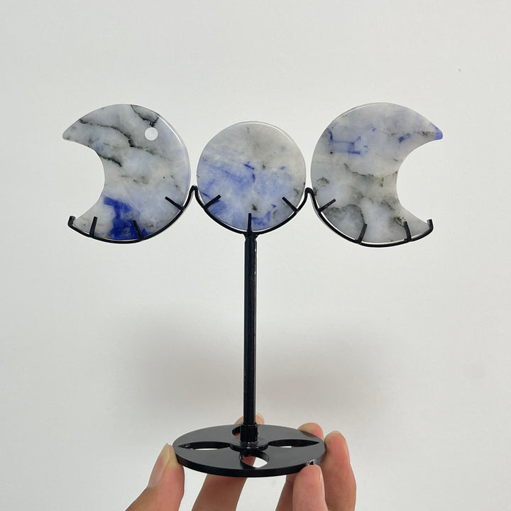 Unique,A Slightly Imperfect Natural Crystal Triple Moon With Stand