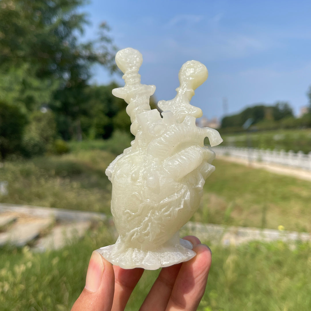 A Slightly Imperfect Natural Crystal Carving Dagger Pierced Heart