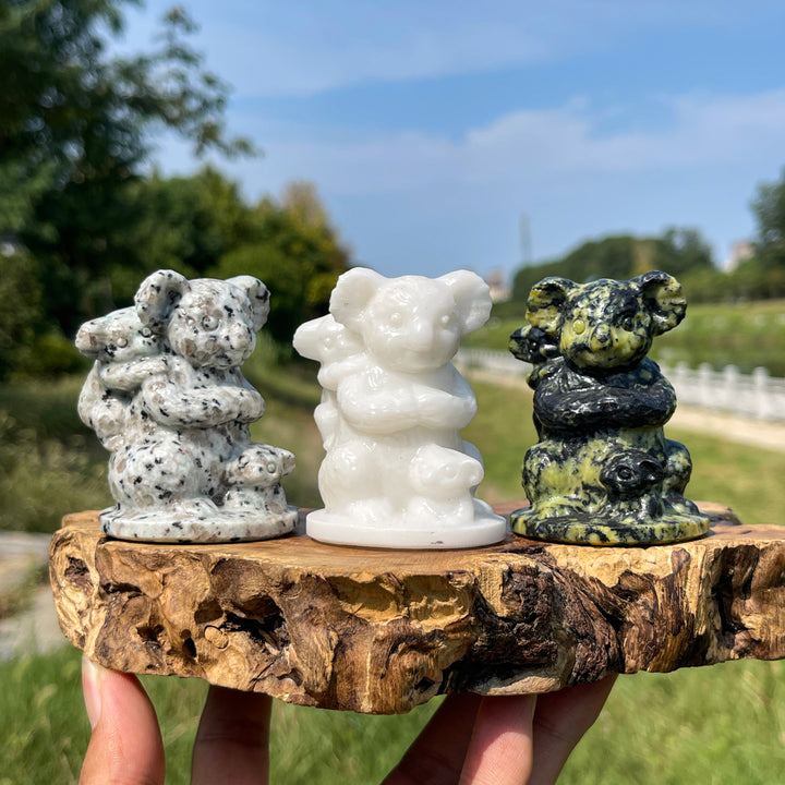 Natural Crystal Carving Heart Warming Koala Family