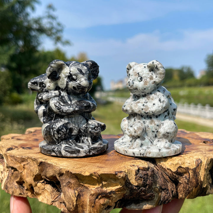Natural Crystal Carving Heart Warming Koala Family