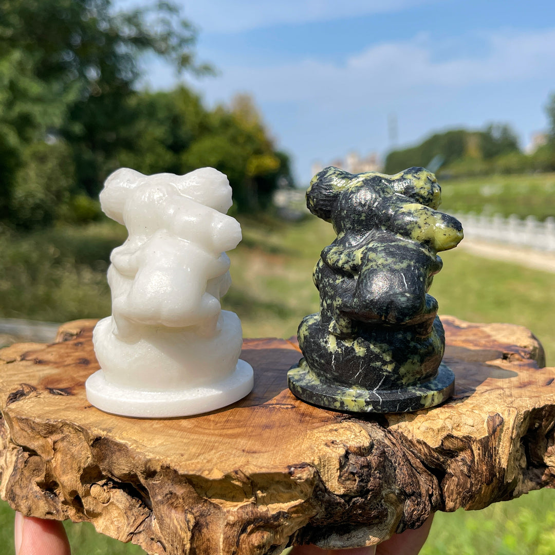 Natural Crystal Carving Heart Warming Koala Family
