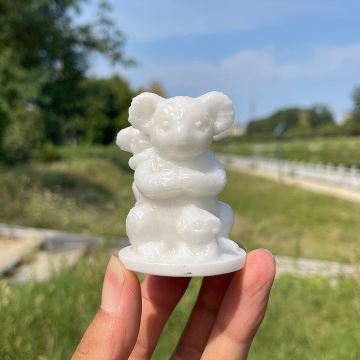 Natural Crystal Carving Heart Warming Koala Family