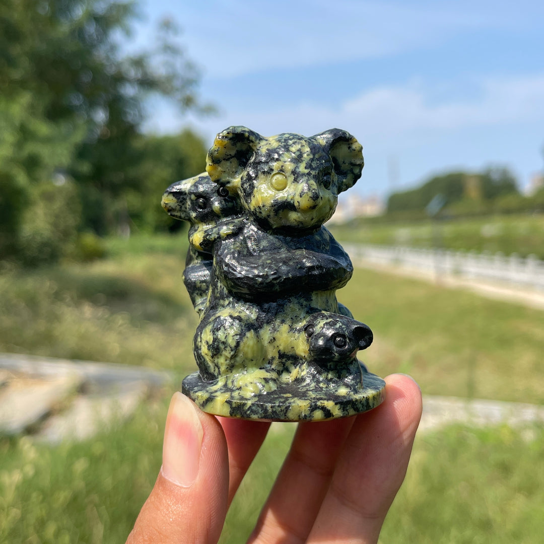 Natural Crystal Carving Heart Warming Koala Family