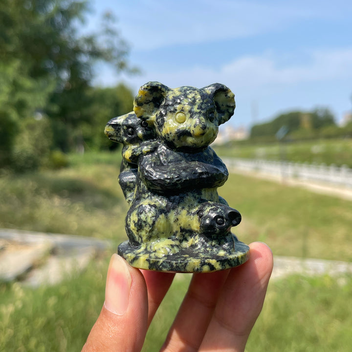 Natural Crystal Carving Heart Warming Koala Family