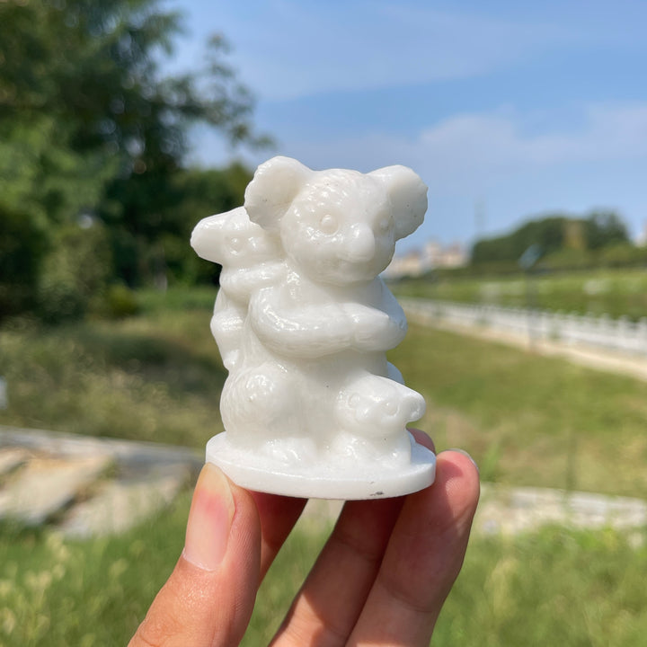 Natural Crystal Carving Heart Warming Koala Family