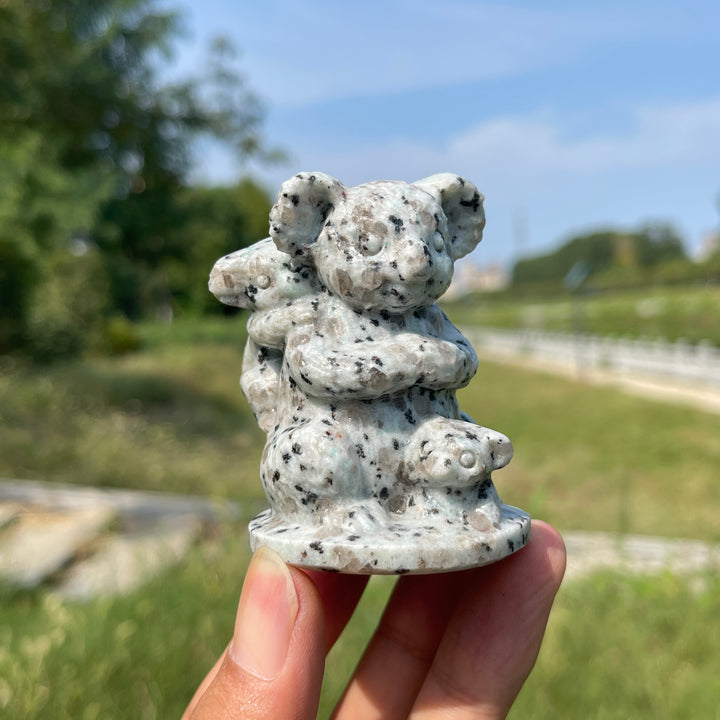 Natural Crystal Carving Heart Warming Koala Family