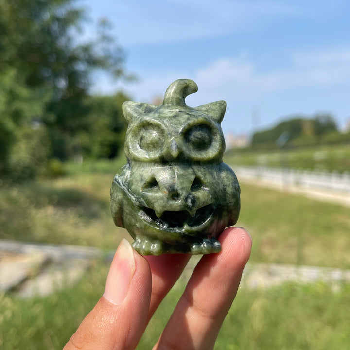 Natural Crystal Hat Wearing Pumpkin Owl Carving