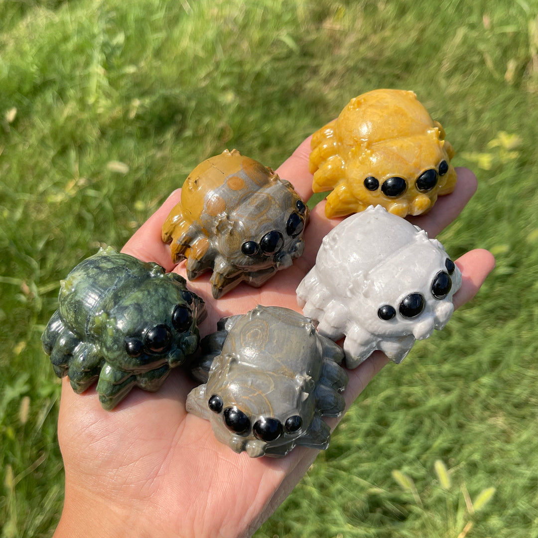 A Slightly Imperfect Natural Crystal Carving Playful Chibi Spider