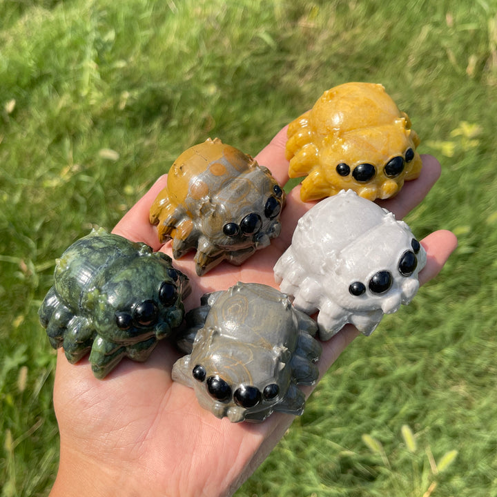 A Slightly Imperfect Natural Crystal Carving Playful Chibi Spider