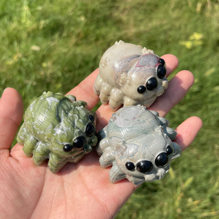 A Slightly Imperfect Natural Crystal Carving Playful Chibi Spider