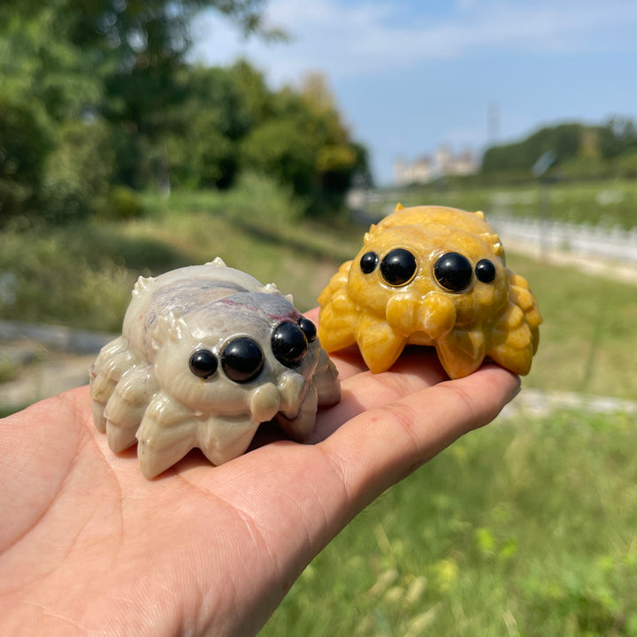A Slightly Imperfect Natural Crystal Carving Playful Chibi Spider