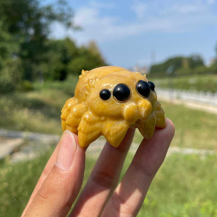 A Slightly Imperfect Natural Crystal Carving Playful Chibi Spider