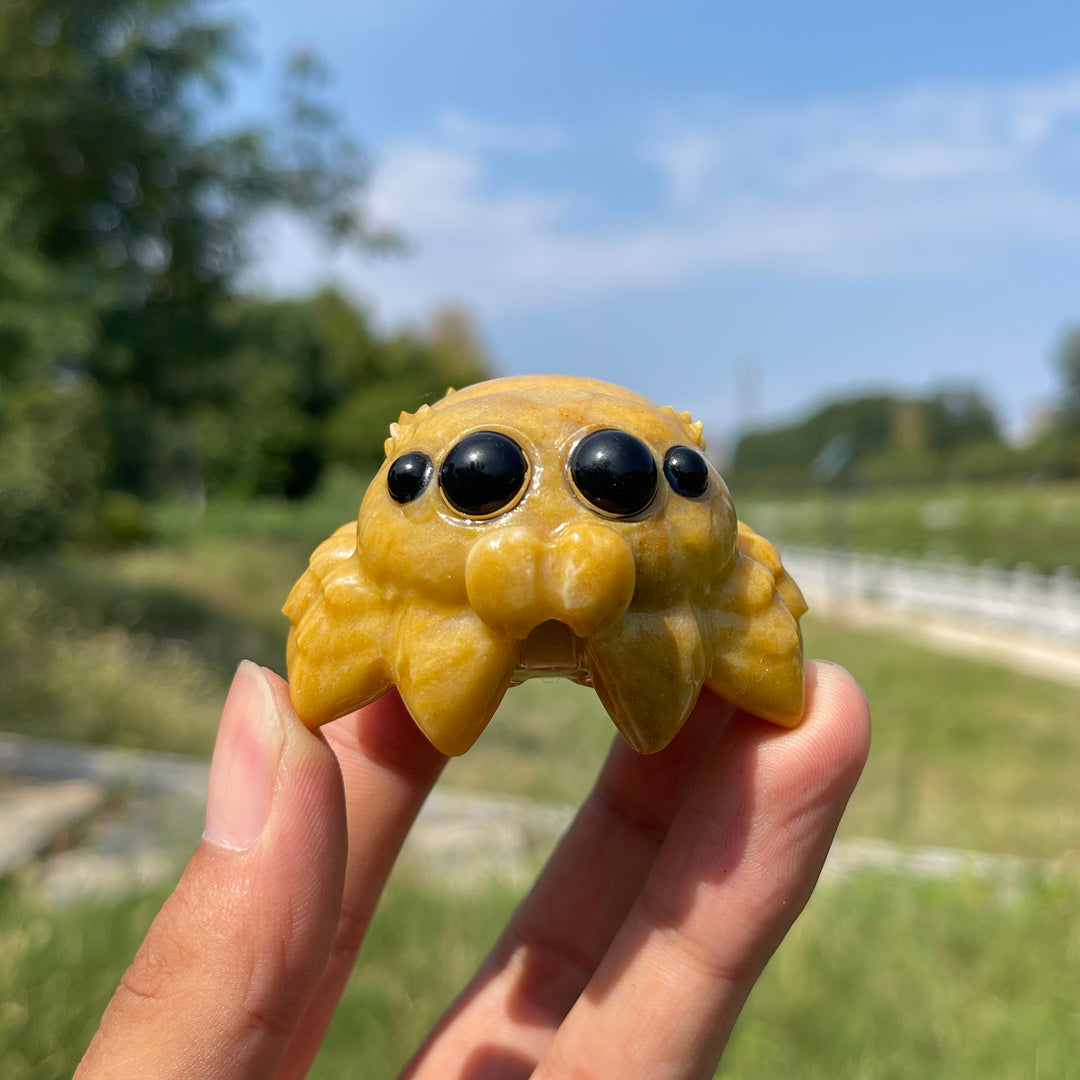 A Slightly Imperfect Natural Crystal Carving Playful Chibi Spider