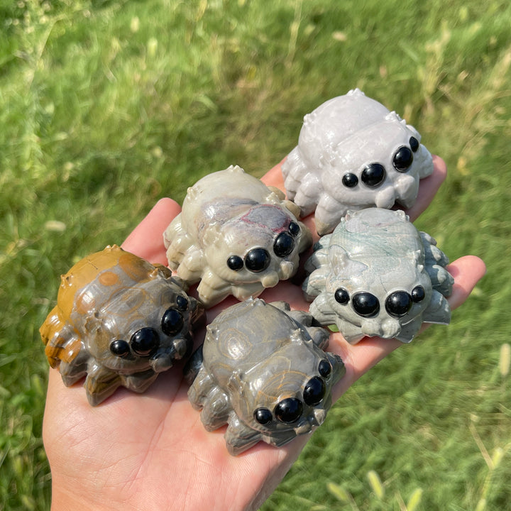 A Slightly Imperfect Natural Crystal Carving Playful Chibi Spider