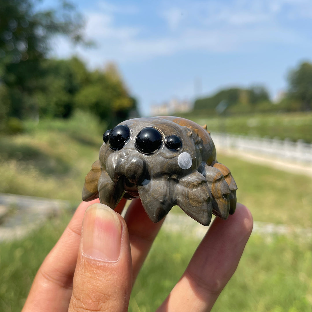 A Slightly Imperfect Natural Crystal Carving Playful Chibi Spider