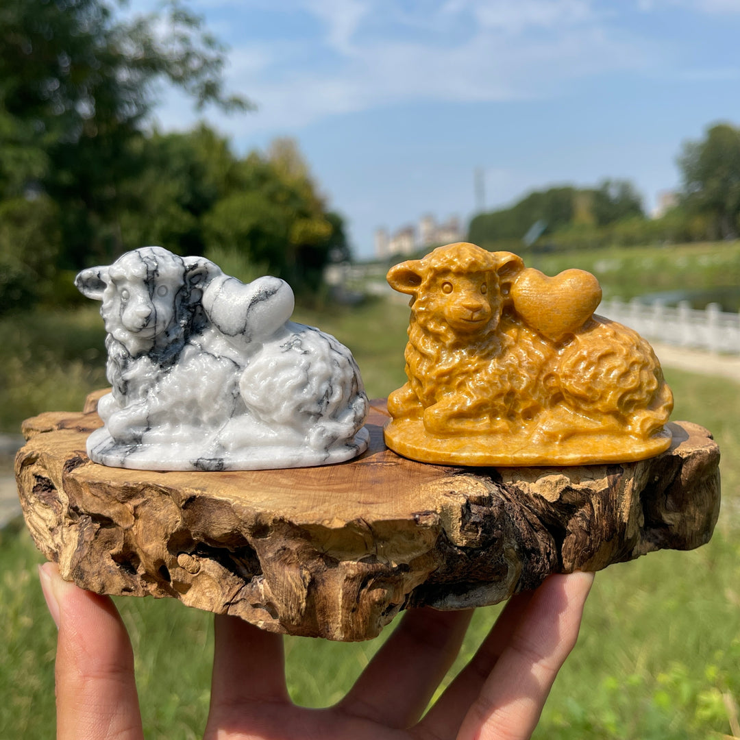 Natural Crystal Carving Whimsical Heart Lamb