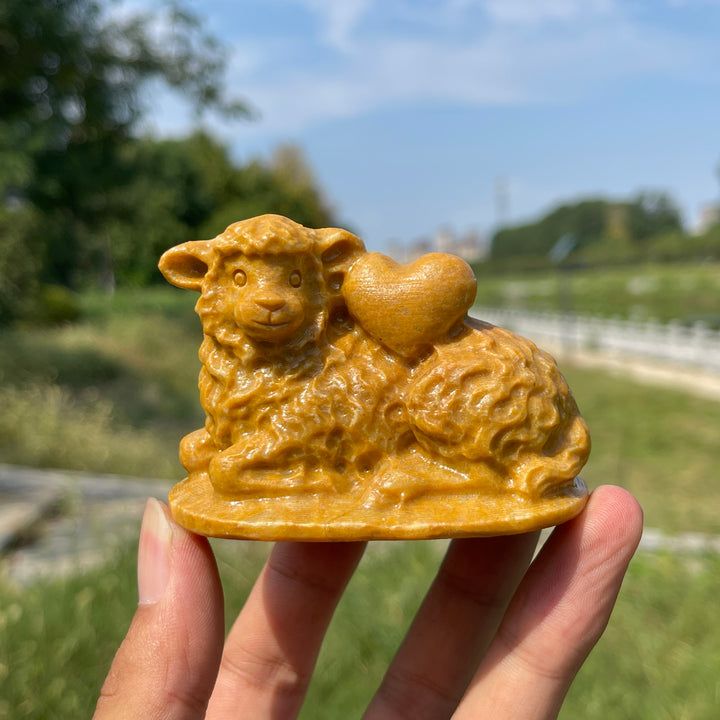 Natural Crystal Carving Whimsical Heart Lamb