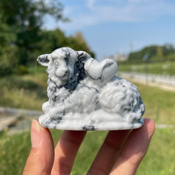 Natural Crystal Carving Whimsical Heart Lamb