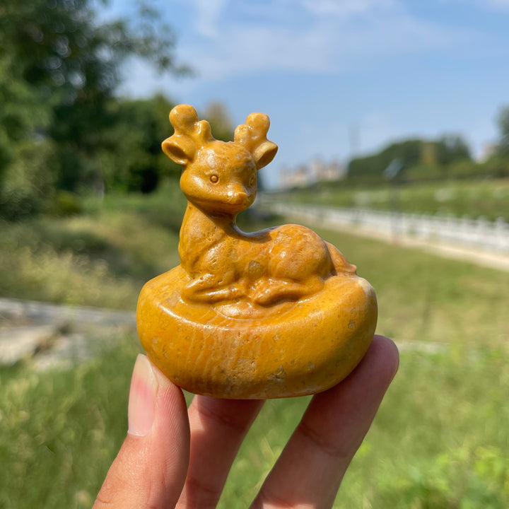A Slightly Imperfect Natural Crystal Carving Whimsical Posture Ingot Deer