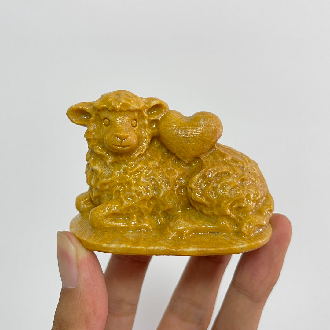 Natural Crystal Carving Whimsical Heart Lamb
