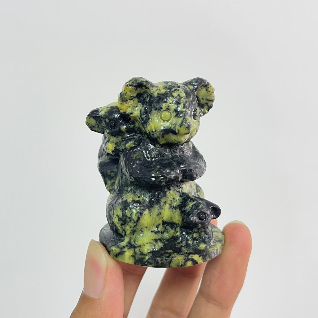 Natural Crystal Carving Heart Warming Koala Family