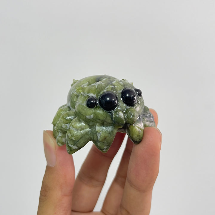 A Slightly Imperfect Natural Crystal Carving Playful Chibi Spider