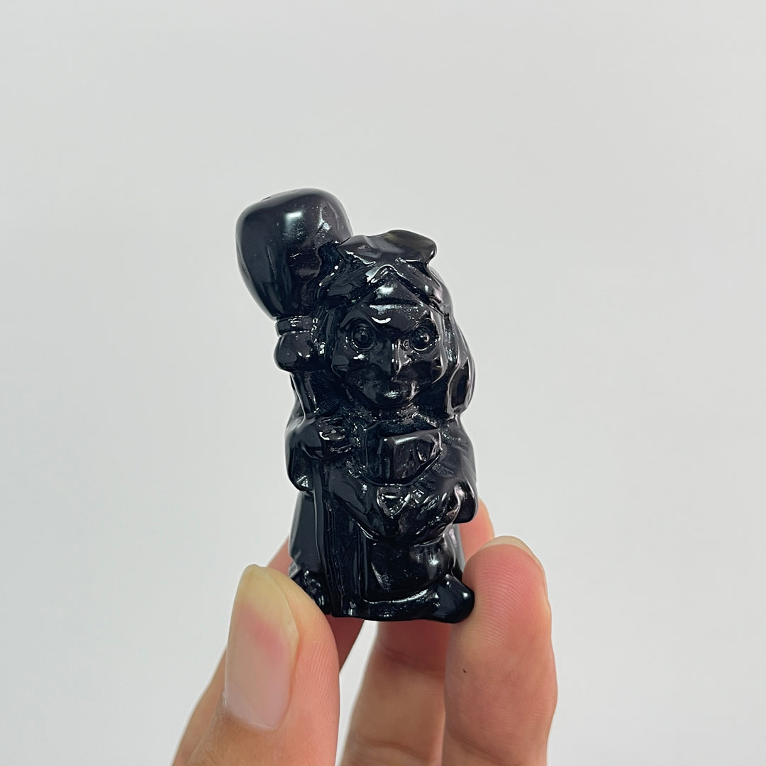 Natural Crystal Black Obsidian Broom Witch
