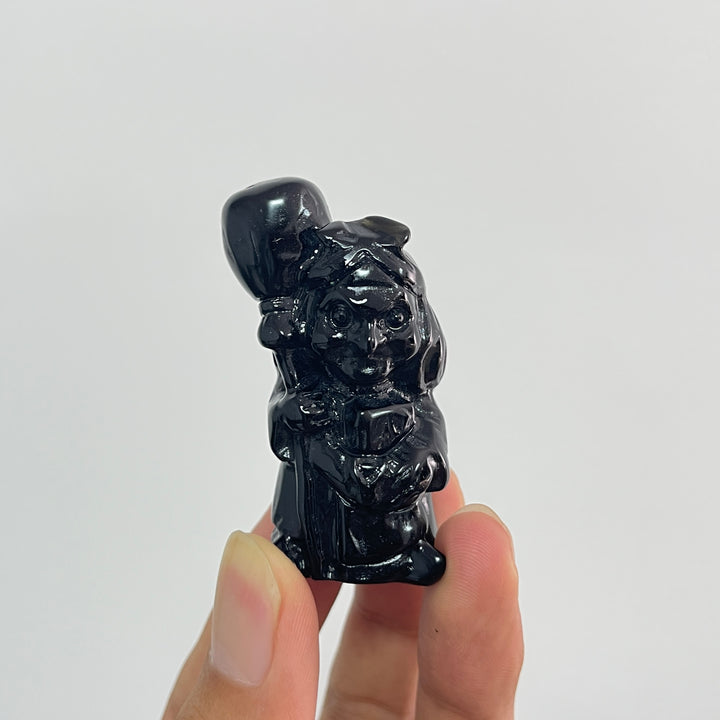 Natural Crystal Black Obsidian Broom Witch