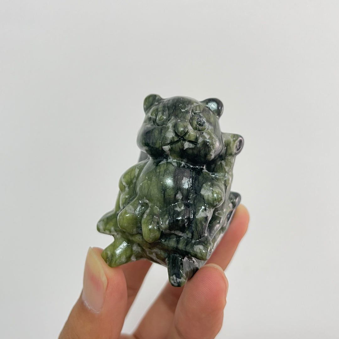 Natural Crystal Carving Serpentine Panda On Chair
