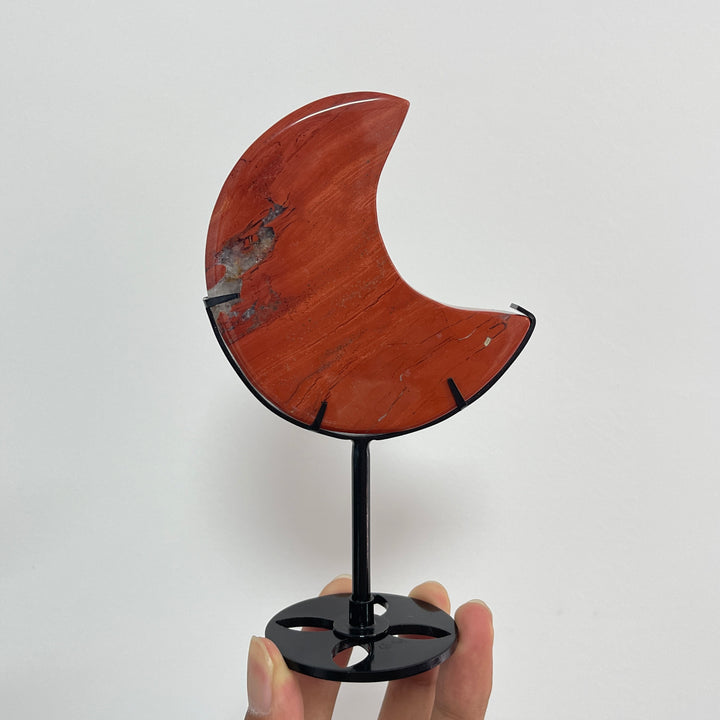 Unique,Natural Crystal Red Jasper Moon With Stand