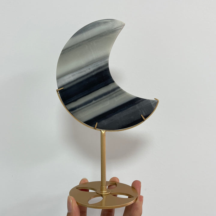Unique,Natural Crystal TaiJi Stone Moon With Stand