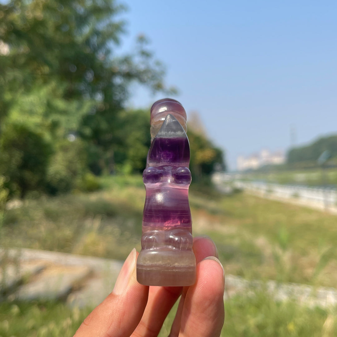 Unique,Natural Crystal Carving Fluorite Nine-Tailed Fox With Blooms