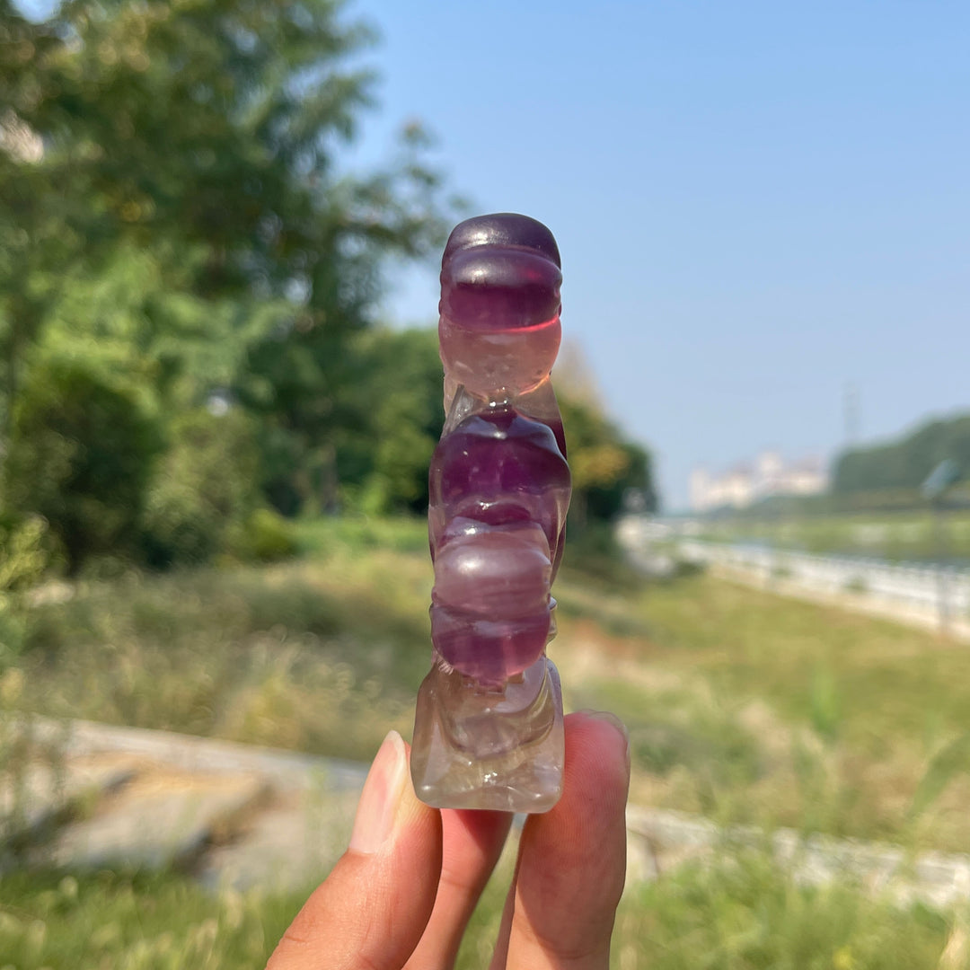 Unique,Natural Crystal Carving Fluorite Nine-Tailed Fox With Blooms