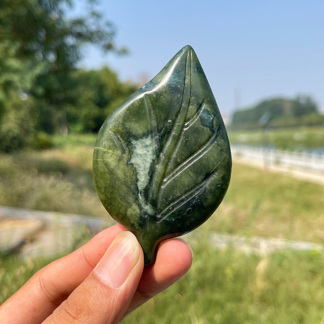 Natural Crystal Carving Dragonfly On Leaf