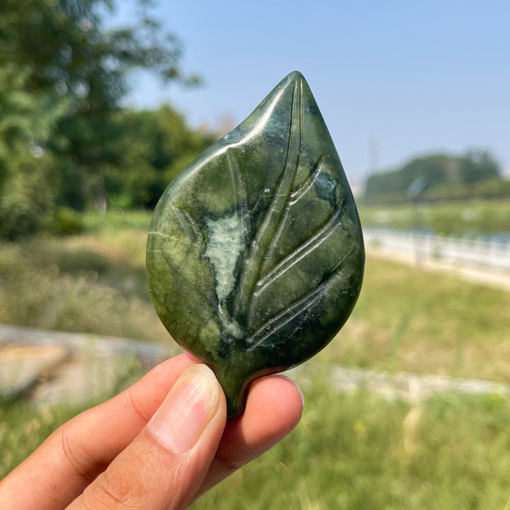 Natural Crystal Carving Dragonfly On Leaf